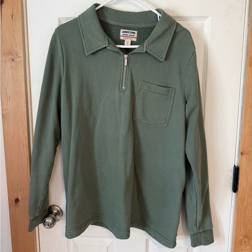 Lands' End Olive Green Quarter-Zip Sweatshirt Collar Sweater Men or Women